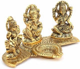 Aaradhya Design Gold Plated Lakshmi Ganesh Saraswati Idol with Deepak Showpiece