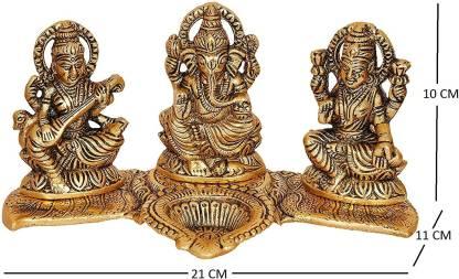 Aaradhya Design Gold Plated Lakshmi Ganesh Saraswati Idol with Deepak Showpiece
