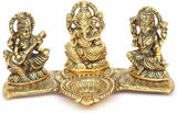 Aaradhya Design Gold Plated Lakshmi Ganesh Saraswati Idol with Deepak Showpiece