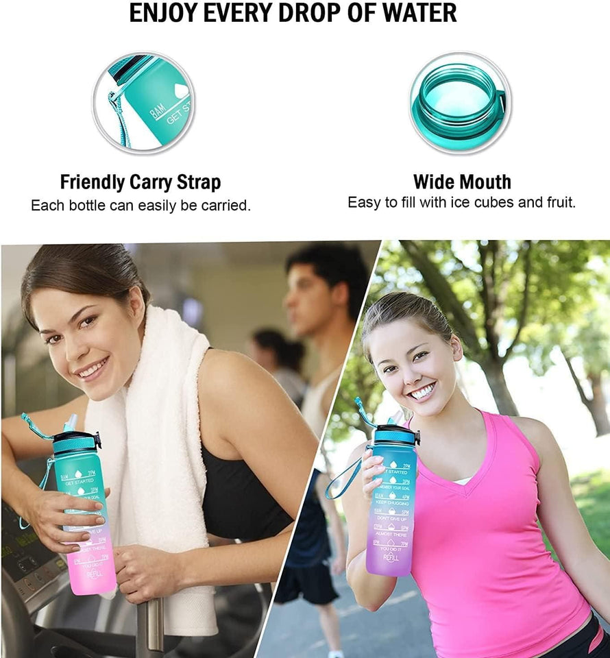 FlexiBelt Unbreakable Water Bottle for Home with Motivational Time Marker